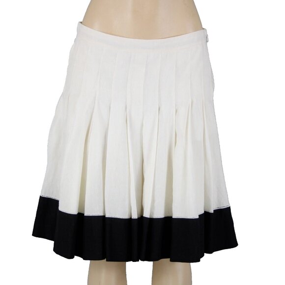 Ralph Lauren $398 Biarritz Sz 10 Cream Black Pleat Lined Linen Cotton Skirt